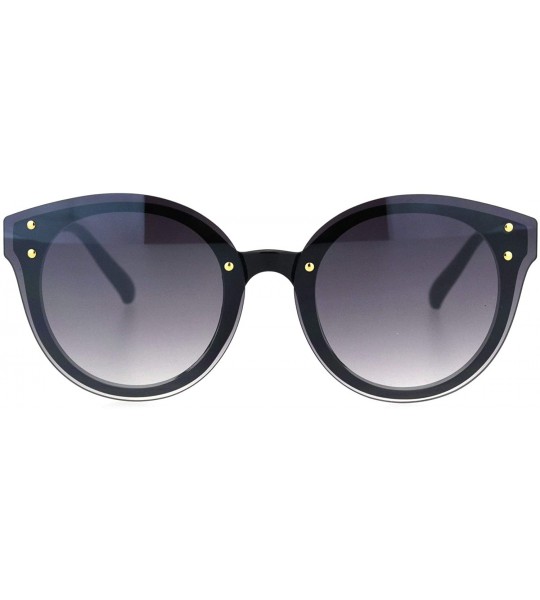 Round Womens Flat Panel Lens Retro Rimless Horned Minimal Sunglasses - Black Gradient Black - CR18OEQ2UG9 $18.67