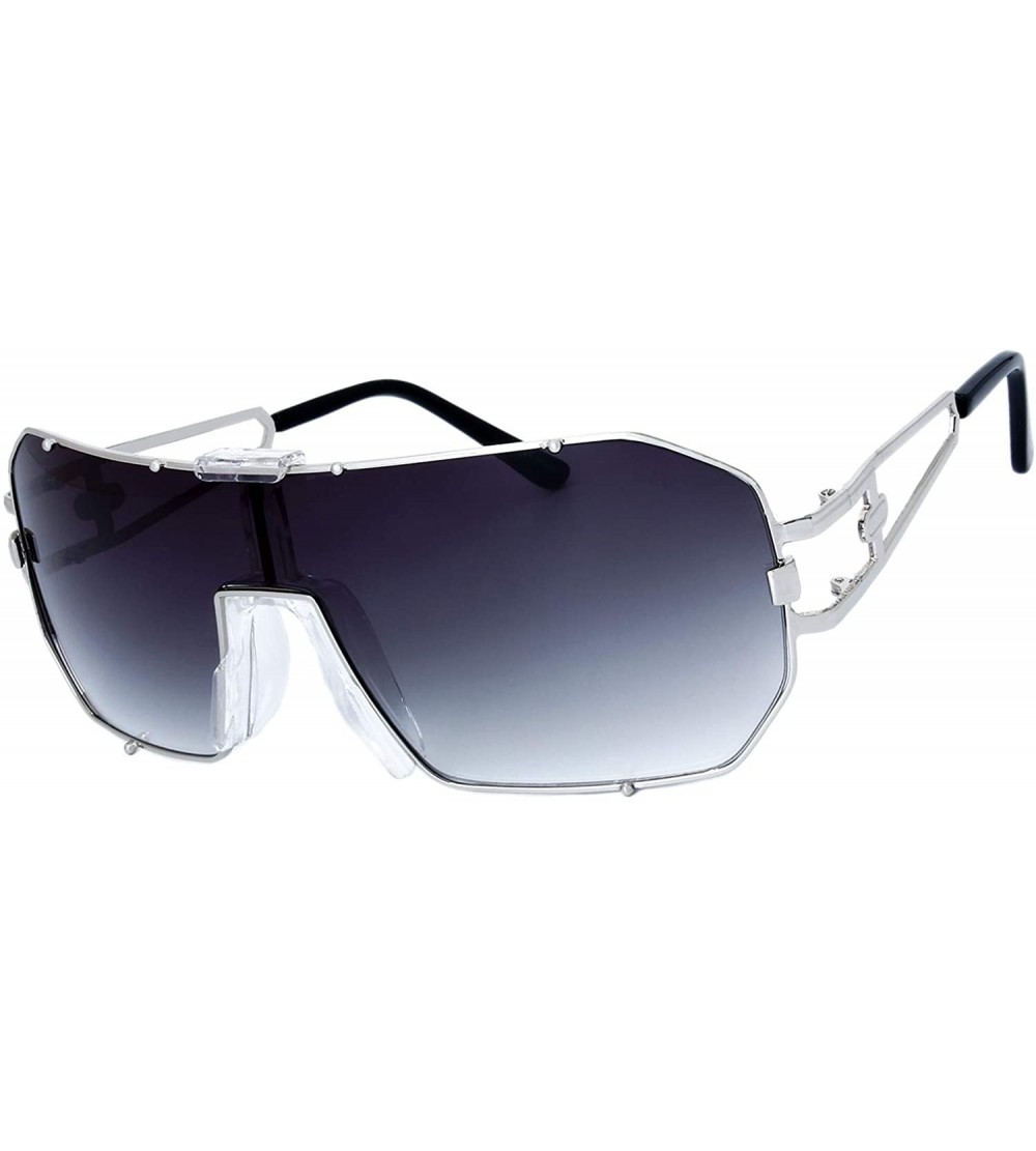 Wrap Gradient Color Single Lens Metal Wraparound Shield Sunglasses with Gift Box - 1-silver - CZ1867E33HK $29.62