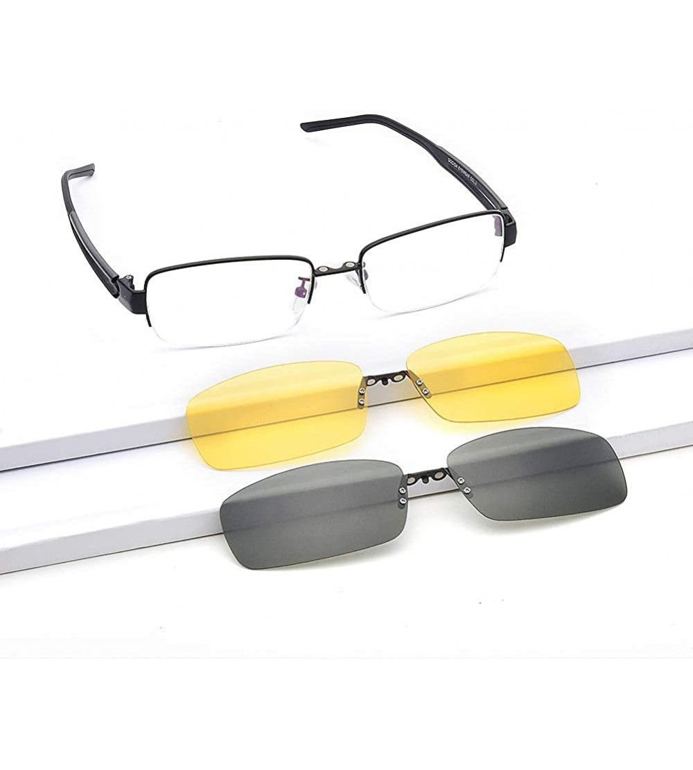 Goggle 2 Magnetic Clips On Sunglasses Mens Half Rimless Myopia Glasses Frame - C418MGRDH6D $47.93