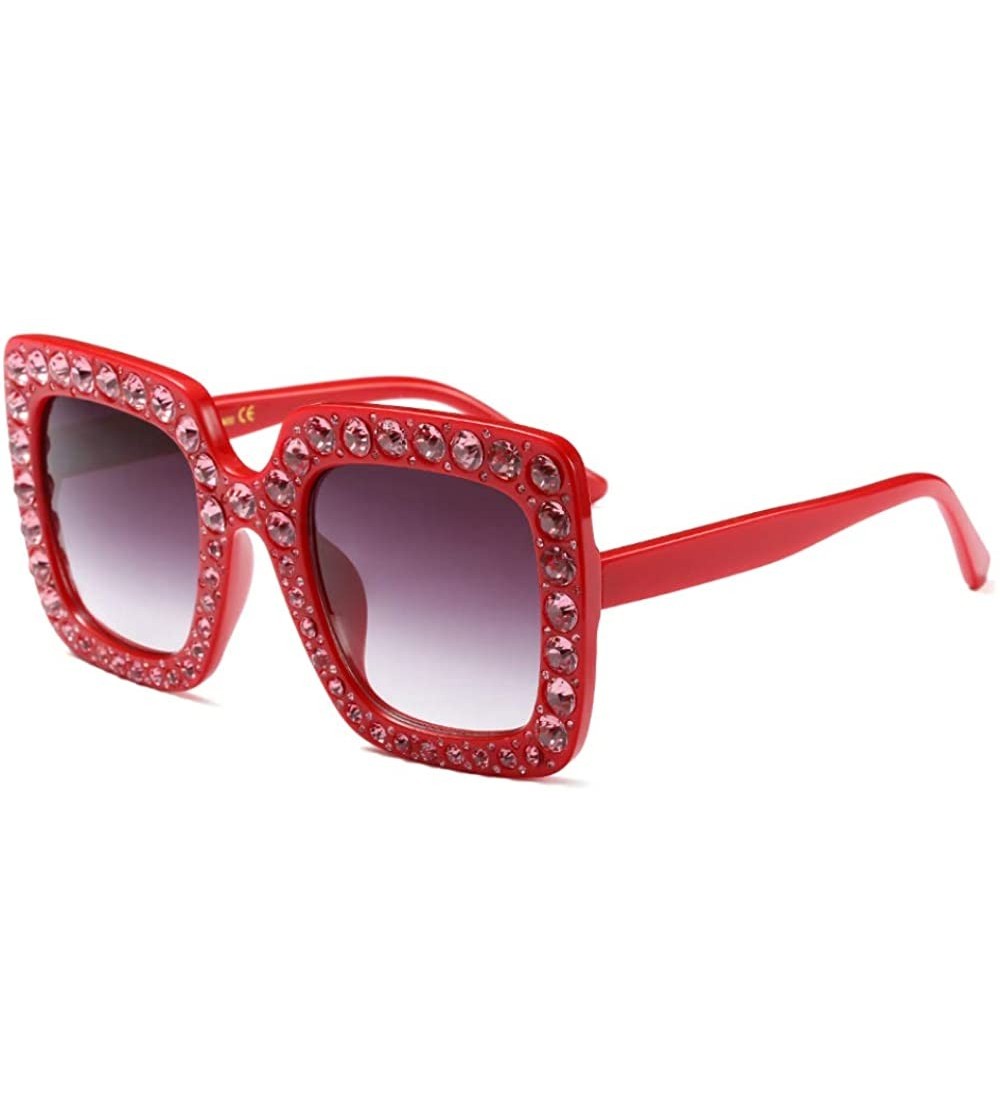 Rectangular Extra Large Squared Elton Crystal Sunglasses Bling Rhinestone Concert Glasses - Red - CI18ZA7XGTD $26.54