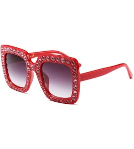 Rectangular Extra Large Squared Elton Crystal Sunglasses Bling Rhinestone Concert Glasses - Red - CI18ZA7XGTD $26.54