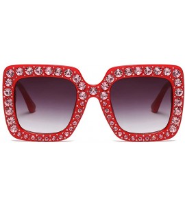 Rectangular Extra Large Squared Elton Crystal Sunglasses Bling Rhinestone Concert Glasses - Red - CI18ZA7XGTD $26.54