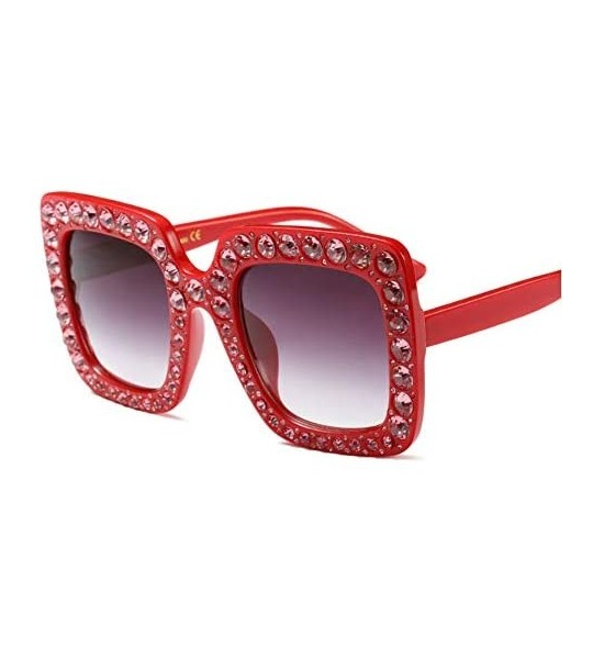 Rectangular Extra Large Squared Elton Crystal Sunglasses Bling Rhinestone Concert Glasses - Red - CI18ZA7XGTD $26.54