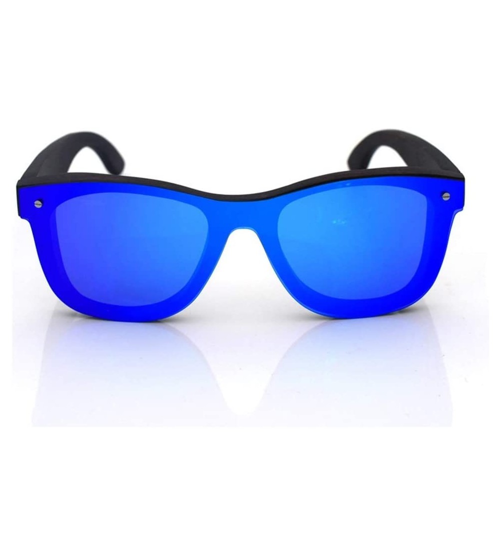 Round Unisex Wood Polarized Sunglasses Fashion Sunglasses (Color Blue+Ebony) - Blue+ebony - C31997LRHN8 $82.05