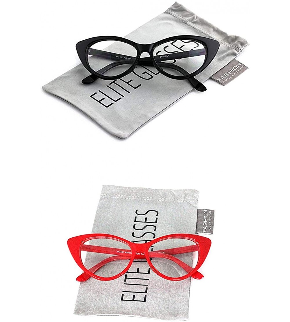 Oval Retro Sexy Women Eyeglasses Frame Fashion Cat Eye Clear Lens ladies Eye Glasses - Red and Black - CA18NZ2SI9D $29.54