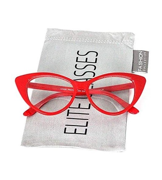 Oval Retro Sexy Women Eyeglasses Frame Fashion Cat Eye Clear Lens ladies Eye Glasses - Red and Black - CA18NZ2SI9D $29.54