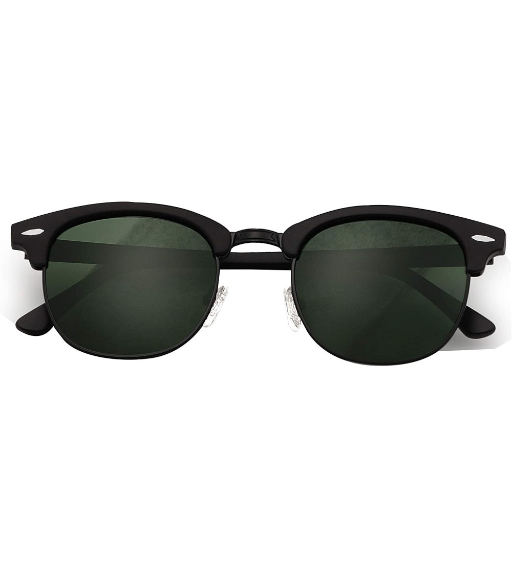 Oval Stylish 80th Retro Unisex Polarized Sunglasses UV400 Classic Vintage Chic - Black Mat-green - C118DT656W3 $18.80