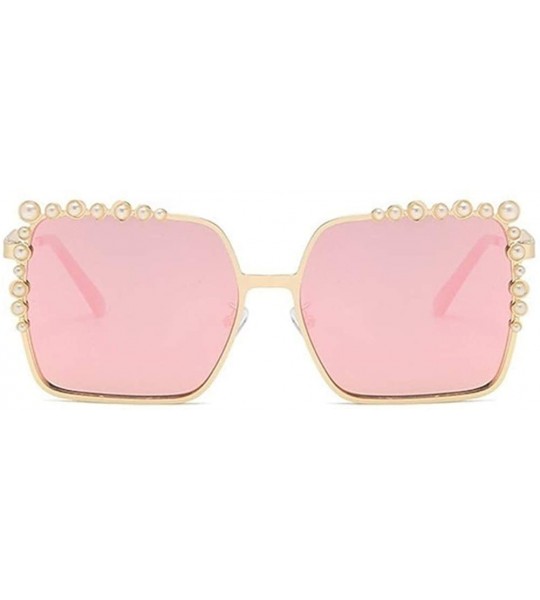 Square Pearl Cat Eye Sunglasses for Women Square Sun Glasses Style Fashion Shades Bead Eyewear UV400 - Pink Mirror - CV19082H...