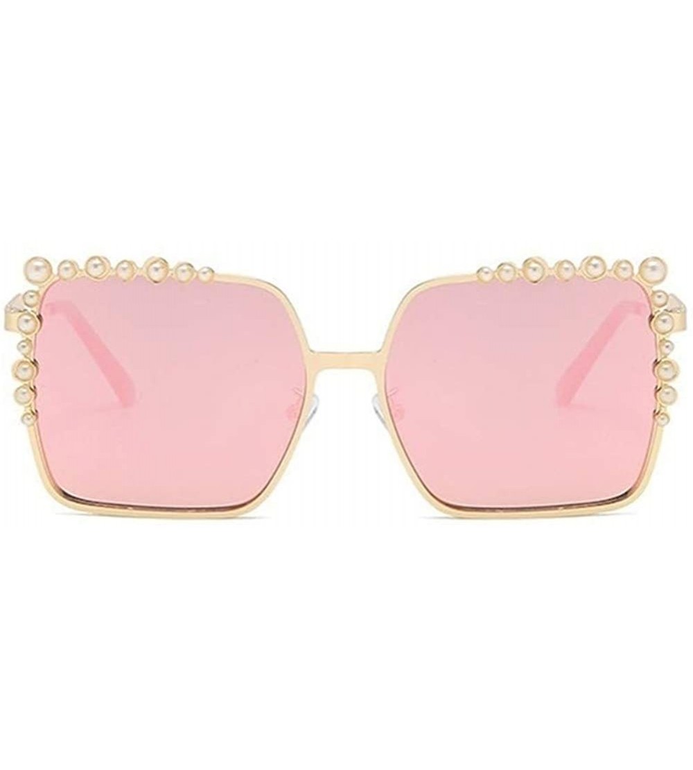 Square Pearl Cat Eye Sunglasses for Women Square Sun Glasses Style Fashion Shades Bead Eyewear UV400 - Pink Mirror - CV19082H...