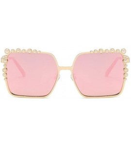 Square Pearl Cat Eye Sunglasses for Women Square Sun Glasses Style Fashion Shades Bead Eyewear UV400 - Pink Mirror - CV19082H...