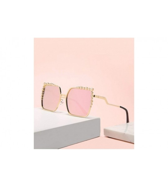 Square Pearl Cat Eye Sunglasses for Women Square Sun Glasses Style Fashion Shades Bead Eyewear UV400 - Pink Mirror - CV19082H...