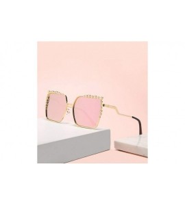 Square Pearl Cat Eye Sunglasses for Women Square Sun Glasses Style Fashion Shades Bead Eyewear UV400 - Pink Mirror - CV19082H...