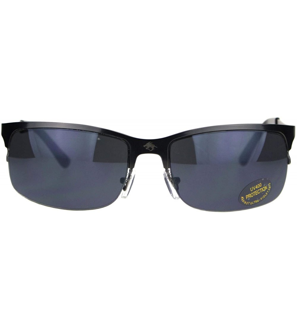 Sport Mens Narrow Rectangular Sport Half Metal Rim Agent Sunglasses - Gunmetal Black - CI18QSNQ75I $17.99