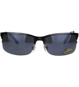 Sport Mens Narrow Rectangular Sport Half Metal Rim Agent Sunglasses - Gunmetal Black - CI18QSNQ75I $17.99