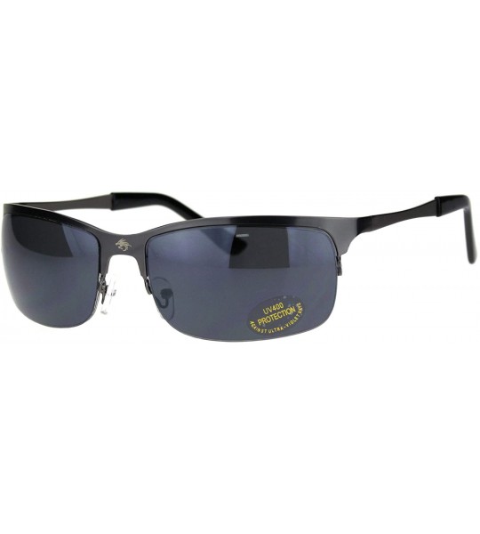 Sport Mens Narrow Rectangular Sport Half Metal Rim Agent Sunglasses - Gunmetal Black - CI18QSNQ75I $17.99