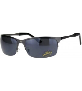 Sport Mens Narrow Rectangular Sport Half Metal Rim Agent Sunglasses - Gunmetal Black - CI18QSNQ75I $17.99