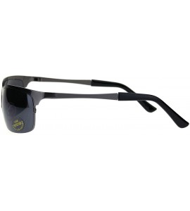 Sport Mens Narrow Rectangular Sport Half Metal Rim Agent Sunglasses - Gunmetal Black - CI18QSNQ75I $17.99