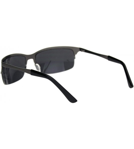 Sport Mens Narrow Rectangular Sport Half Metal Rim Agent Sunglasses - Gunmetal Black - CI18QSNQ75I $17.99