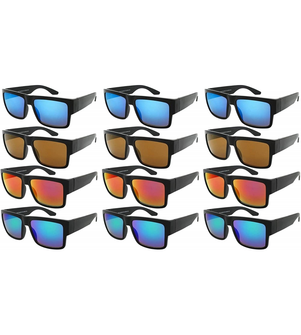 Wayfarer 12 Bulk Wholesale Sunglasses Horned Rim Unisex Square 80's Retro Style Glasses - CI180OYRGAG $42.79