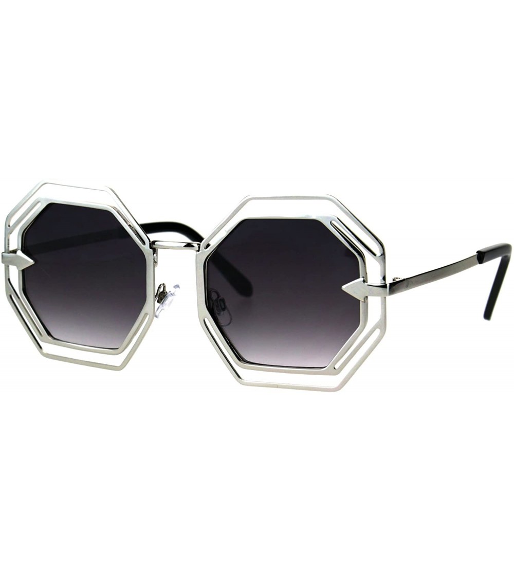 Rectangular Womens Victorian Geometric Art Deco Metal Rim Octagon Retro Fashion Sunglasses - Silver Smoke - CA1847WISSI $22.58