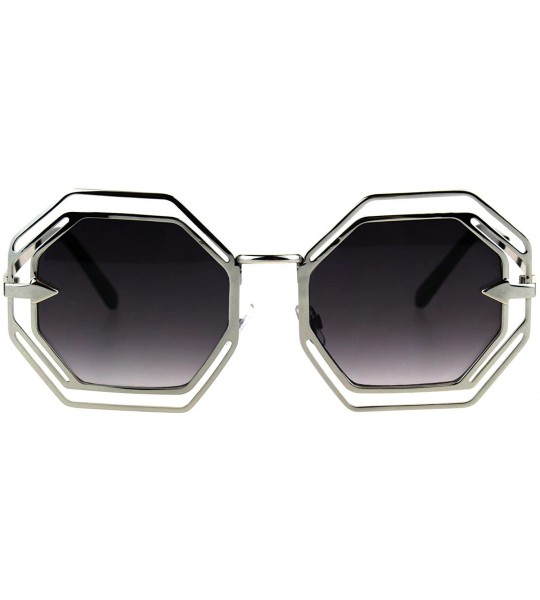 Rectangular Womens Victorian Geometric Art Deco Metal Rim Octagon Retro Fashion Sunglasses - Silver Smoke - CA1847WISSI $22.58