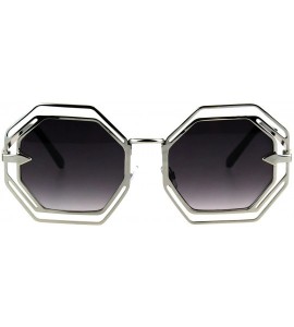 Rectangular Womens Victorian Geometric Art Deco Metal Rim Octagon Retro Fashion Sunglasses - Silver Smoke - CA1847WISSI $22.58