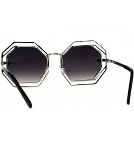 Rectangular Womens Victorian Geometric Art Deco Metal Rim Octagon Retro Fashion Sunglasses - Silver Smoke - CA1847WISSI $22.58