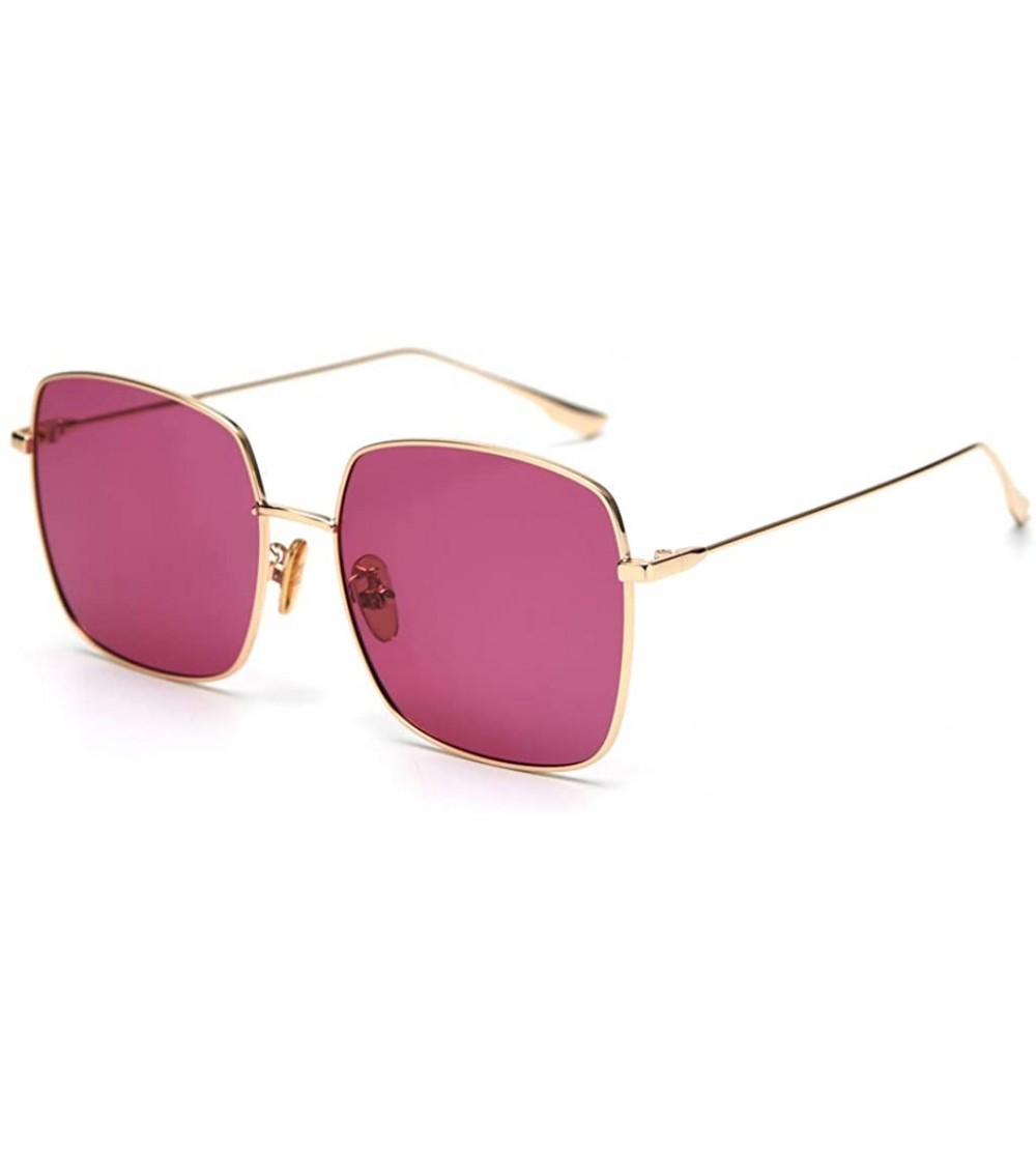 Square Mirror Sunglasses Men Polarized Metal Frame Big Sun Glasses for Women Square - Purple Red - CI18W69HTUK $21.16