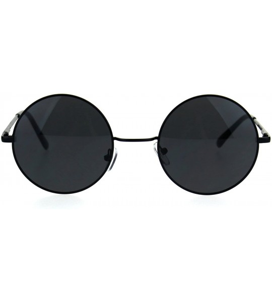 Round Mens All Black Round Circle Lens Hippie Groovy Metal Rim Sunglasses - CE185S7CW56 $19.62