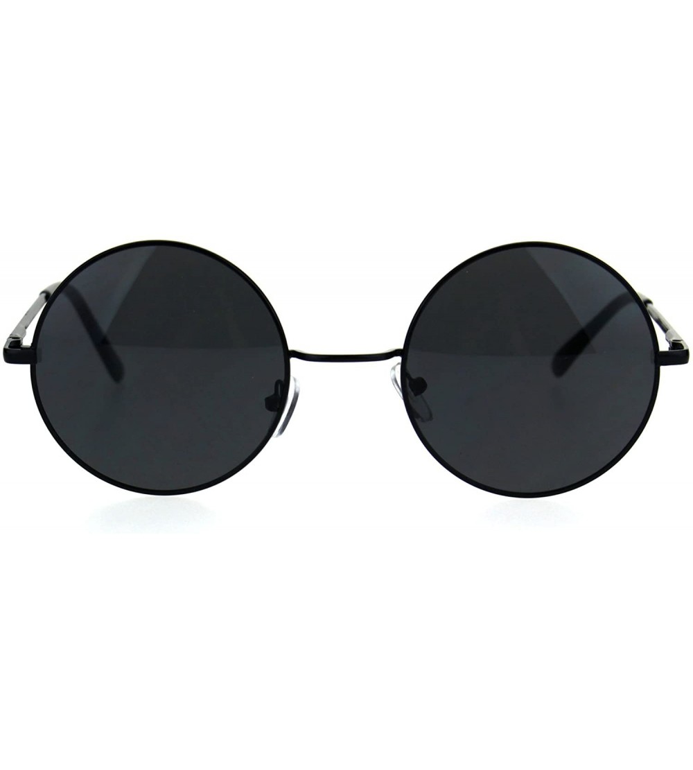 Round Mens All Black Round Circle Lens Hippie Groovy Metal Rim Sunglasses - CE185S7CW56 $19.62