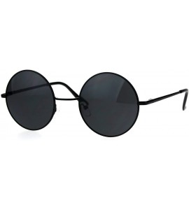 Round Mens All Black Round Circle Lens Hippie Groovy Metal Rim Sunglasses - CE185S7CW56 $19.62