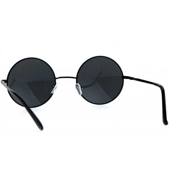 Round Mens All Black Round Circle Lens Hippie Groovy Metal Rim Sunglasses - CE185S7CW56 $19.62