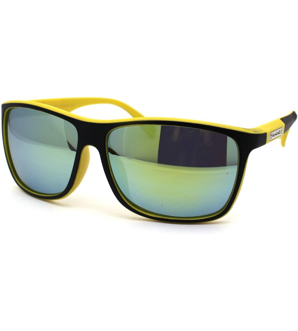 Rectangular Mens Mirror Lens Oversize Sport Horn Rim Sunglasses - Black Yellow Mirror - CI1979YO8KW $19.40