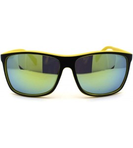 Rectangular Mens Mirror Lens Oversize Sport Horn Rim Sunglasses - Black Yellow Mirror - CI1979YO8KW $19.40