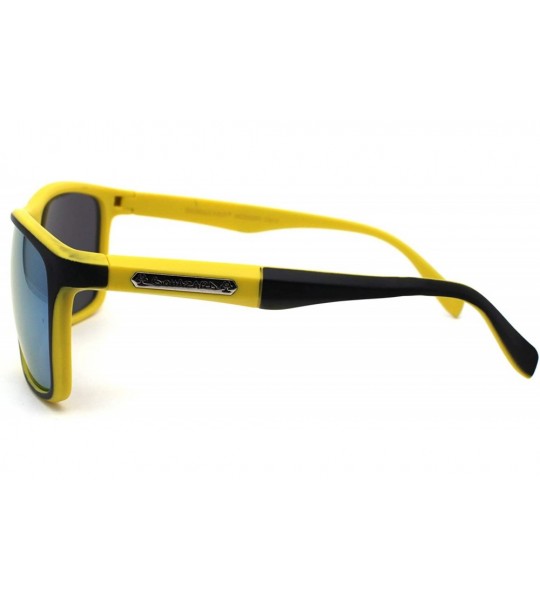 Rectangular Mens Mirror Lens Oversize Sport Horn Rim Sunglasses - Black Yellow Mirror - CI1979YO8KW $19.40