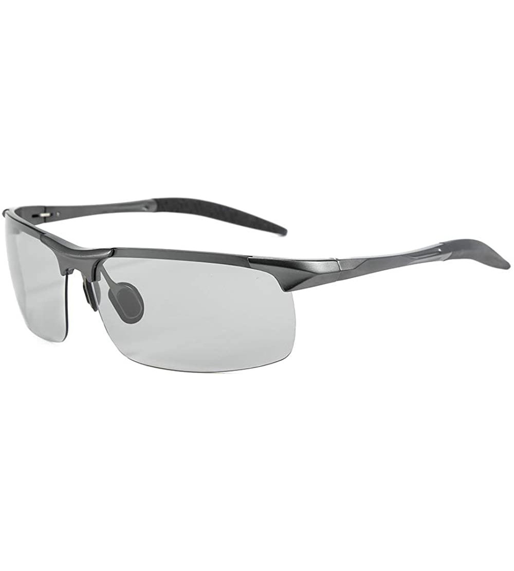 Square Men's Polarized Sports Riding Glasses Smart Photochromic Glasses - Light Black Discolour C7 - C71905G58GR $31.41