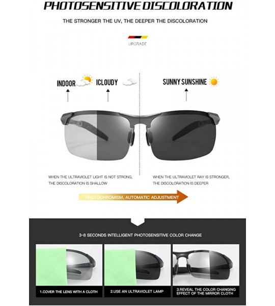 Square Men's Polarized Sports Riding Glasses Smart Photochromic Glasses - Light Black Discolour C7 - C71905G58GR $31.41