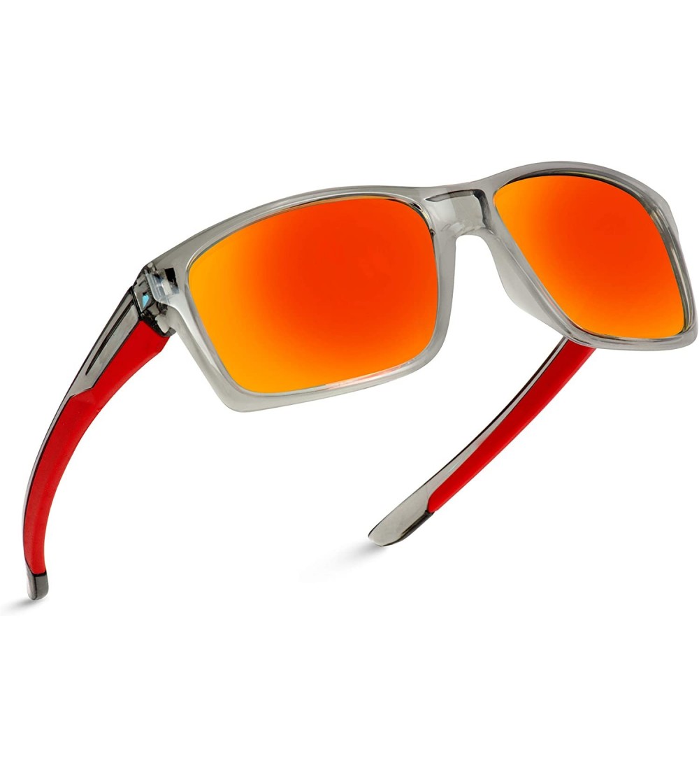 Goggle Polarized Driving Sunglasses - Clear Grey Frame / Mirror Red Lens - CJ18IGKHS6C $26.39