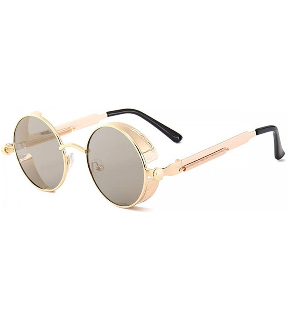 Round Retro Gothic Polarized Sunglasses Vintage Steampunk Round Lens Goggle Sunglasses for Men Women UV Protection - CV199QG3...
