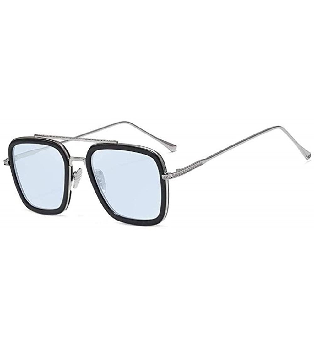 Aviator Vintage Square Sunglasses for Men Women Metal Frame Classic Iron Man Tony Stark Sun Glasses Gradient Flat Lens - CE18...