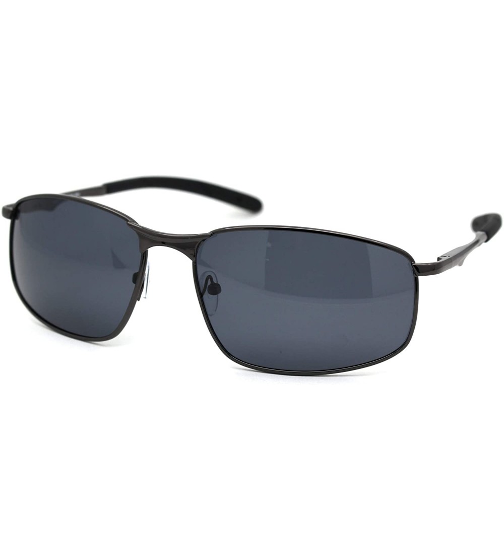 Rectangular Mens Polarized Metal Rim Warp Sport Agent Sunglasses - Gunmetal Black - CZ18XWTC85I $22.37