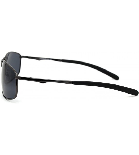 Rectangular Mens Polarized Metal Rim Warp Sport Agent Sunglasses - Gunmetal Black - CZ18XWTC85I $22.37