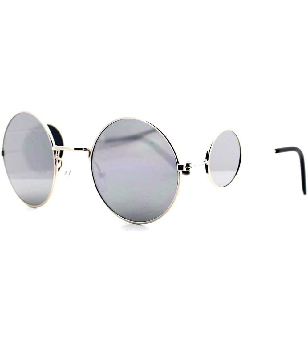 Round Unisex Sunglasses Quad Round Circle Flat Lens Vintage Retro Design Shades - Silver (Silver Mirror) - CV188LNX92D $18.76