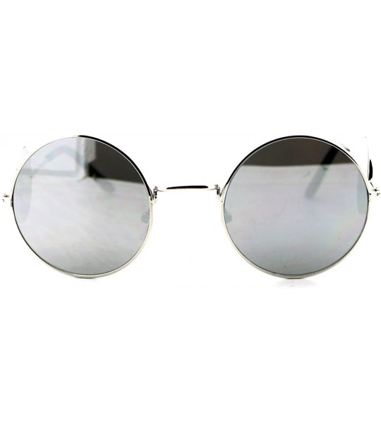 Round Unisex Sunglasses Quad Round Circle Flat Lens Vintage Retro Design Shades - Silver (Silver Mirror) - CV188LNX92D $18.76