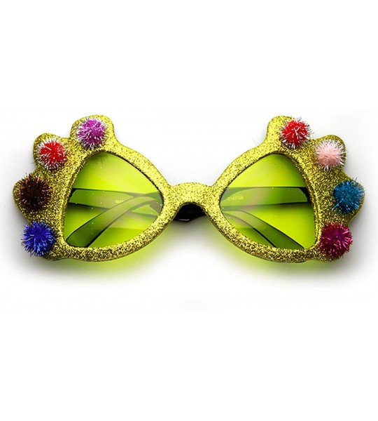 Oversized Princess Crown Glitter Pom Pom Jeweled Novelty Party Sunglasses - Yellow - CN11OY7O7GF $20.61