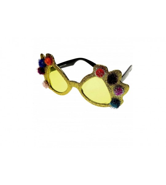 Oversized Princess Crown Glitter Pom Pom Jeweled Novelty Party Sunglasses - Yellow - CN11OY7O7GF $20.61