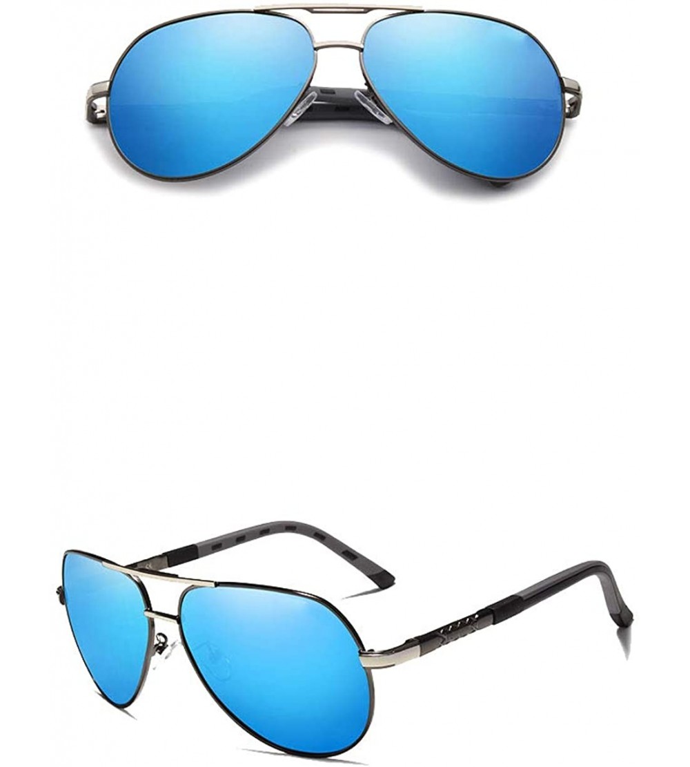Aviator Genuine aviator sunglasses men fashion polarized UV400 ultra light Al-Mg - Gun/Blue - CV18YLC8RTT $42.49