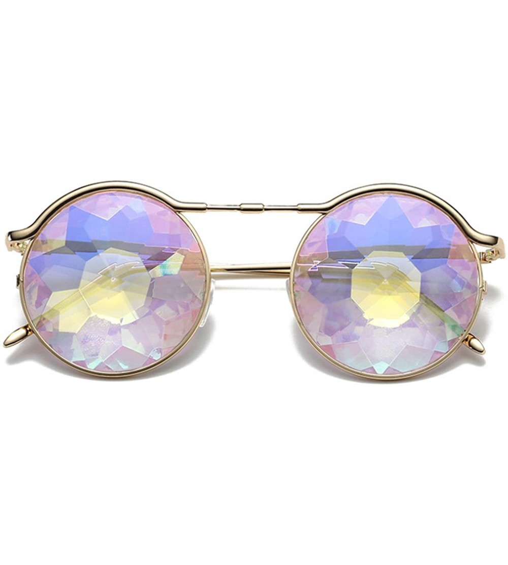 Oval Unisex Kaleidoscope Sunglasses Dance Party EDM Festival Diffraction Matching Party Sunglasses - Gold - CA18N0YSCTI $27.34