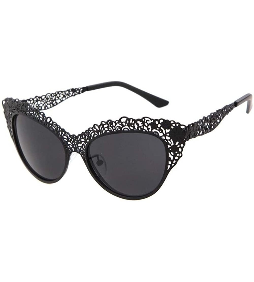Aviator Metal hollow lace sunglasses - Black Frame Black Lens - CP12JMXRGVX $59.84
