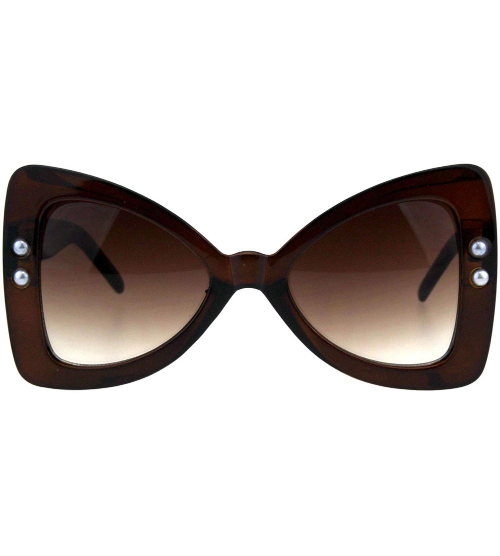 Butterfly Butterfly Ribbon Bow Pearl Frame Sunglasses Womens Oversized Shades - Brown (Brown) - C818KCOKNU7 $19.59